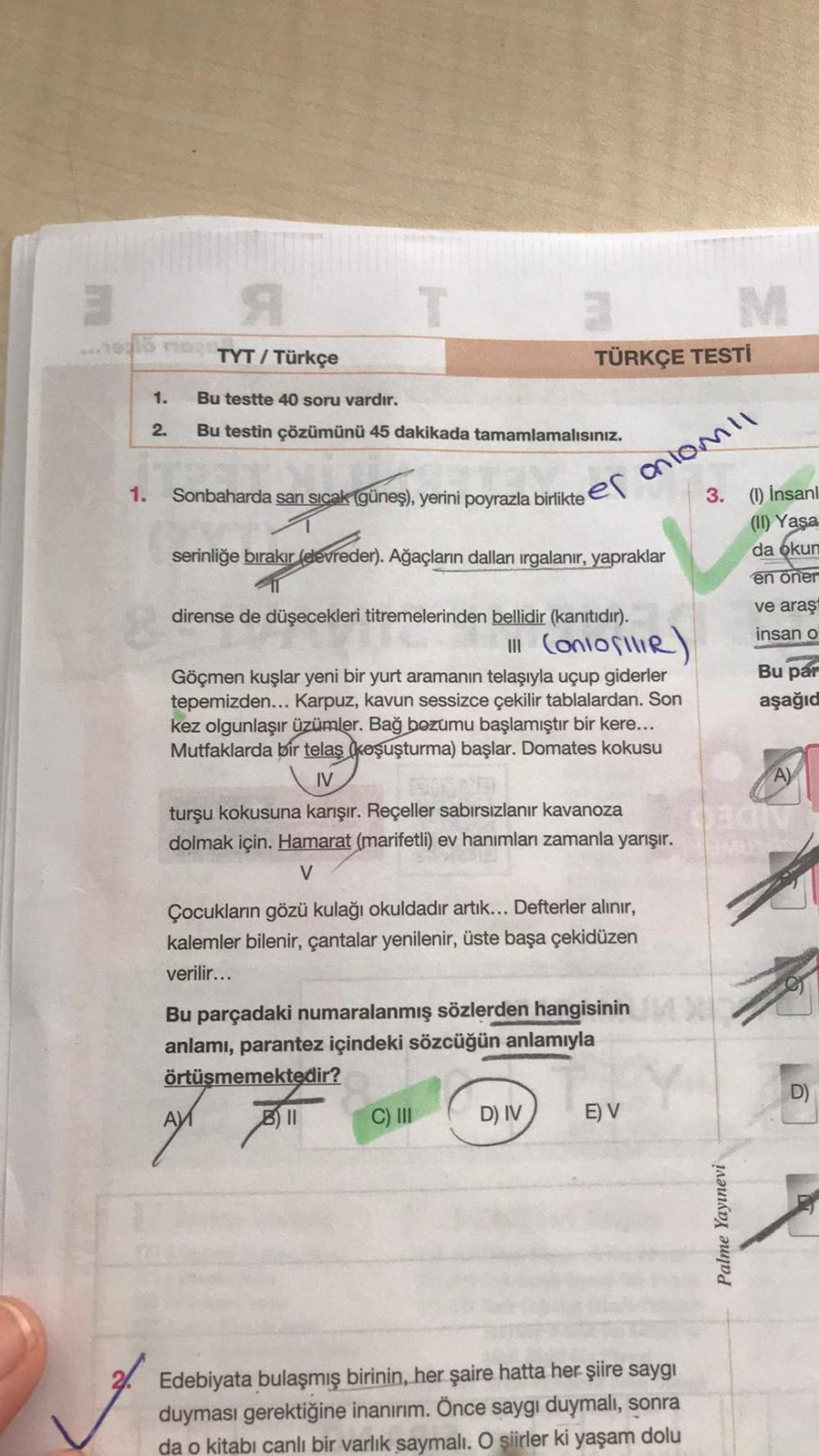 M TÜRKÇE TESTİ TYT / Türkçe 1. Bu testte 40 soru&hellip; Lise Türkçe