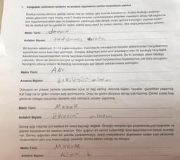 1. Aşağıdaki metinlerin türlerini ve anlatım biçimlerini verilen boşluklara yazınız.
Dostluk konusu aklınıza geldiği zaman hep şu noktayı göz önünde tutmalısınız: Acaba dostluğu arattıran
sebep güçsüzlük veya ihtiyaç mıdır? Acaba karşılıklı yardımlaşmaya girişirken insanların amacı tek başlarına
pek başaramayacakları şeyi bir başkasının yardımıyla elde etmek, sırası gelince karşılığını yapmak mıdır?
Siz de dostluk için bu gerekli bir neden olabilir ama yeterli bir neden olamaz, diye düşüyorsunuzdur eminim.
Metin Türü: deeme
Anlatım Biçimistatomas
forlatm
Bir bayram sabahıydı. 11-12 yaşlarındaydım. Yanımda iki arkadaşımla beraber ailelerimizden harçlıklarımızı
topladıktan sonra kapı kapı gezmiştik. Sokakta dolaşırken birisi sınıf arkadaşım olan iki kardeşle karşılaştık.
Kendimizce bayramlaştıktan sonra harçlıklarımızdan bahsetmeye başladık. Bu iki kardeşin ailesi oldukça
yoksuldu. Bizim de durumumuz pek iyi değildi aslinda fakat harçlıklarımızı kıyaslayınca çok kötü olmuştum.
Harçlığımı çıkarıp onların da harçlığı benimkisiyle eşit olacak şekilde onlara vermiştim.
Metin Türü:
ANI
öy Kaleyi anlent man.
Anlatım Biçimi:
Dünyanın en yüksek yerinde yücelerden yüce bir dağ varmış. Ardında düşler, hayaller, güzellikler yaşarmış.
Kaf Dağı'na bir giden oradan asla ayrılmazmış. Orayı bir gören dünyaya dönüp bakmazmış. Çünkü orada başı
göklerde dolaşan kocaman devlerle mini minnacık cüceler yaşarmış.
Metin Türü:
Makale
Anlatım Biçimi:
a gretica anlatan.
Güneş ışığı insanlar için sadece bir enerji kaynağı değildir. Örneğin mimarlar için projelerinde yeni boşluklar ve
alanlar kazandıran bir tasarım aracıdır. Gün ışığının en verimli kullanıldığı bina tasarımlarının birçok avantajı
var. Güneş ışığından etkin bir şekilde yararlanmanın, enerji maliyetlerinin düşmesine neden olan ekonomik
kazanımların yanı sıra insan sağlığı üzerinde olumlu etkileri olduğu da biliniyor.
Metin Türü:
Makate
Anlatım Biçimi:
Anlat n bi