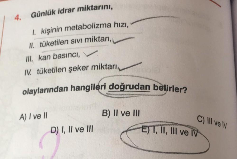 4. Günlük idrar miktarını, 1. kişinin metabolizma h... - Biyoloji