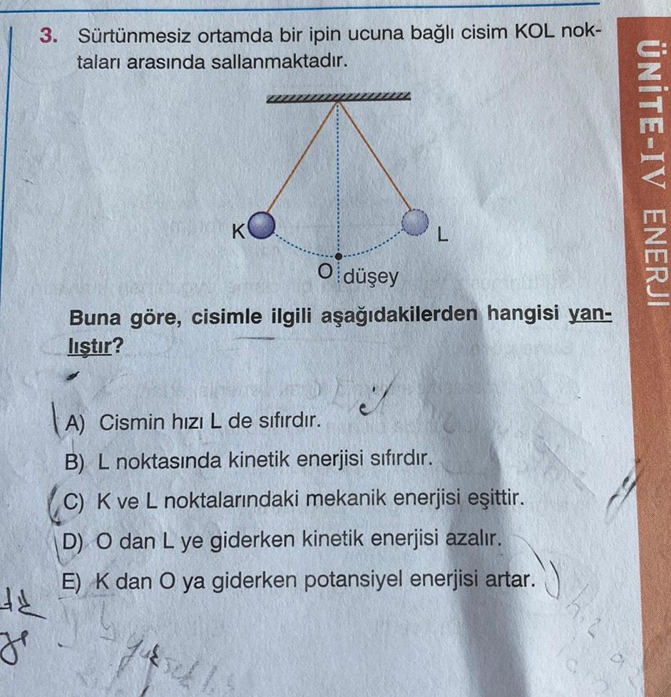 3 S rt nmesiz Ortamda Bir Ipin Ucuna Ba l Cisim KOL Fizik