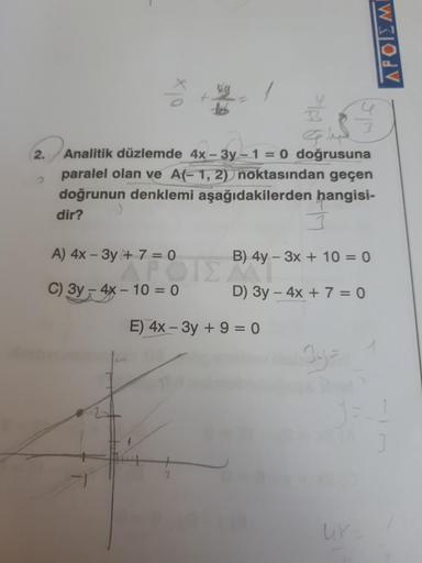 X 4 4 2 2 Analitik Düzlemde 4x 3y 1 0 Lise Matematik