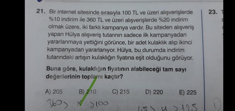 21. Bir internet sitesinde sırasıyla 100 TL v... - Lise Matematik