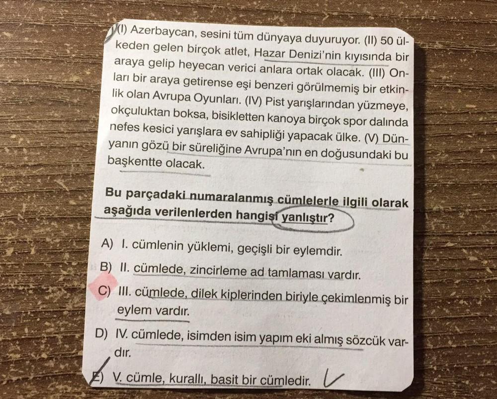 (1) Azerbaycan, sesini tüm dünyaya duyuruyor. (I&hellip; Lise Türkçe
