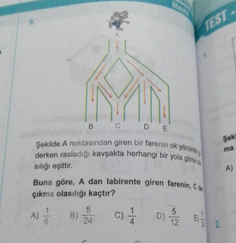 TEST B C DE Şekilde A noktasından giren bir f... - Lise Matematik