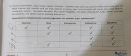 12. Zamana direnmekten yorgun düşen sapsarı fotoğraflar... Gidenlerin altını daha koyu çizen bir kalem dokunmuş sanki her
birine. Kalanlar silik, kalanlar varla yok arası. Gidenler en belirgin olanı. İkimiz de siliğiz hâlâ. Henüz dokunmadı kara mü-
rekkep bize. Henüz... Çok şükür dercesine. Sarı, sapsarı fotoğraflar... Her resmin ortasında sen. Çoğu uzaktan, çok uzak-
tan çektirilmiş. Her karede ıslak bir kelebeği andırıyorsun.
Aşağıdakilerin hangisinde bu metinde başvurulan söz sanatları doğru işaretlenmiştir?
Benzetme
Abartma
Tezat
Konuşturma
Kişileştirme
A)
✓
5
DENEME 6
hetfen
TATINLARI