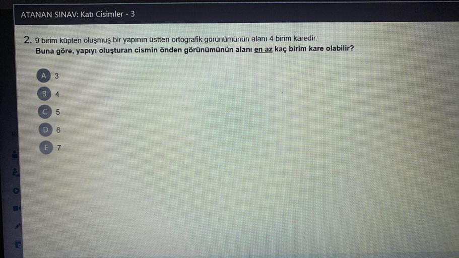 RO 2 O ATANAN SINAV Kat Cisimler 3 2 9 Birim K Geometri