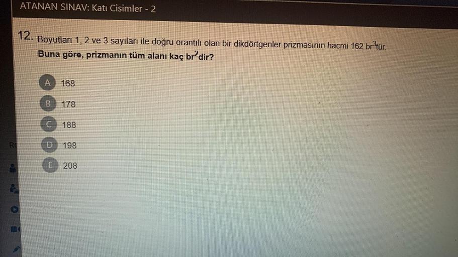 ATANAN SINAV Kati Cisimler 2 12 Boyutlar Lise Matematik