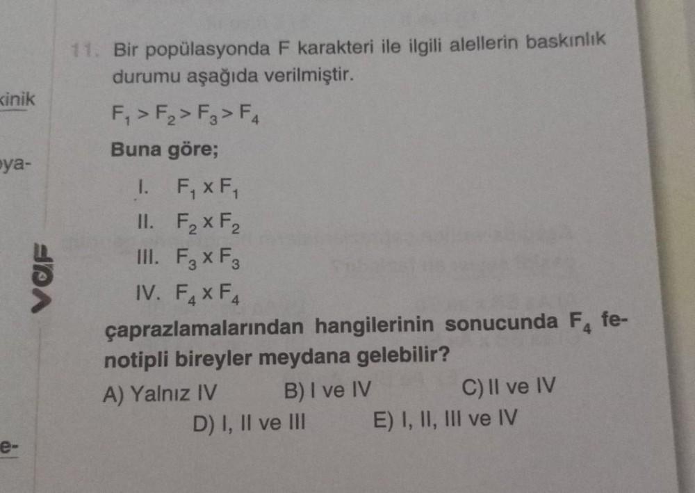 kinik ya- e- VOF 11. Bir popülasyonda F karakteri i... - Biyoloji