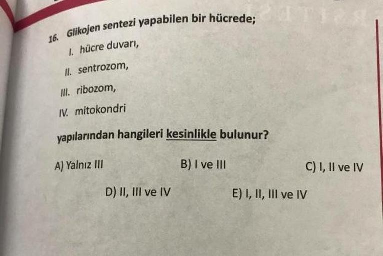 16. Glikojen sentezi yapabilen bir hücrede; 1. hücr… Biyoloji 16. Glikojen sentezi yapabilen bir hücrede; 1. hücr… Biyoloji