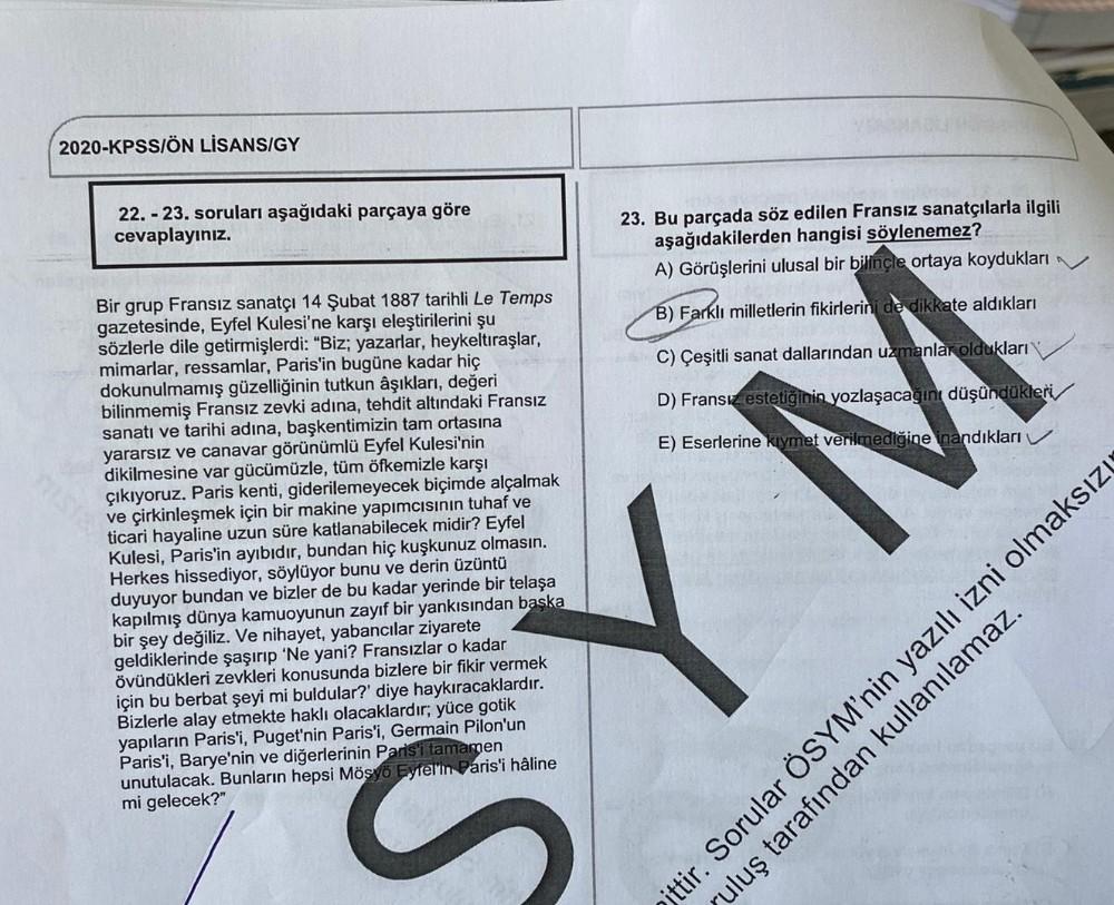2020-KPSS/ÖN LİSANS/GY
22. - 23. soruları aşağıdaki parçaya göre
cevaplayınız.
Bir grup Fransız sanatçı 14 Şubat 1887 tarihli Le Temps
gazetesinde, Eyfel Kulesi'ne karşı eleştirilerini şu
sözlerle dile getirmişlerdi: "Biz; yazarlar, heykeltıraşlar,
mimarla