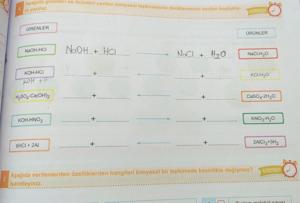 5 Asag?da girenleri ve urunleri verilen kimyasal tepkimelerin ...