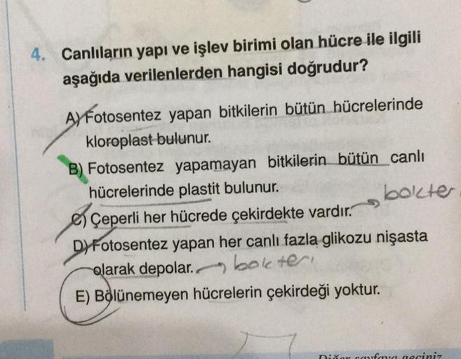 4. Canlıların yapı ve işlev birimi olan hücre ile i… Biyoloji 4. Canlıların yapı ve işlev birimi olan hücre ile i… Biyoloji