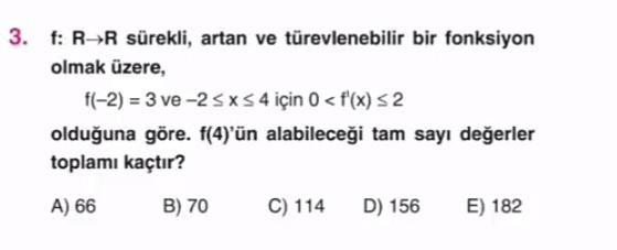 3. f: R→R sürekli, artan ve türevlenebilir bi... - Lise Matematik