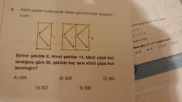 5.
Kibrit çöpleri kullanılarak alttaki gibi örüntüler oluşturu-
luyor.
KIKKI
Birinci şekilde 8, ikinci şekilde 14, kibrit çöpü kul-
landığına göre 50. şekilde kaç tane kibrit çöpü kul-
lanılmıştır?
A) 299
D) 302
B) 300
E) 303
II.
C) 301
2xfoly
xozitif gerçel sayilar olmak üzers
-y-3
²+y²²-14
larak veriliyor
Buna göre, x² + y² toplam kaçtır?
A) 12
B) 16
18√5
9.93
DI 20