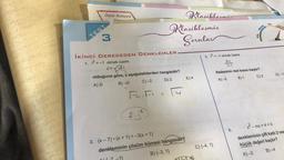 Önce Konuyu
TEST
3
Trene
Klasiklesmis
Sorular
İKİNCİ DERECEDEN DENKLEMLER
1. i² = -1 olmak üzere
Z=N
√Ai
Klasiklermi.
olduğuna göre, z aşağıdakilerden hangisidir?
A) 2i
B)-2i
C) -2
D) 2
F₁. F1 = 14
2.12
E) 4
2. (x-7)(x + 1) = -3(x + 1)
denkleminin çözüm kümesi hangisidir?
B) {-3, 1}
5. 1² = = -1 olmak üzere
3-i
C) (-4,1)
1-i
Kolay
6.
Kolay-Orta
ifadesinin reel kısmı kaçtır?
A)-2
B) 1
C) 2
Orta
0
Orta-Zo
D)-1
x²-
-mx+4=0
denkleminin çift katlı 2 ree
küçük değeri kaçtır?
A)-2
B)-4