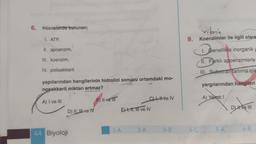 6. Hücrelerde bulunan;
1. ATP,
II. apoenzim,
III. koenzim,
IV. polisakkarit
yapılarından hangilerinin hidrolizi sonucu ortamdaki mo-
nosakkarit miktarı artmaz?
A) I ve III
D) II ve IV
44 Biyoloji
B) II ve III
w
E) I, II, III ve IV
1-A
CLI ve IV
2-A
3-B
vitamin
9. Koenzimler ile ilgili olara
4-C
1. Genellikle inorganik y
11. Farklı apoenzimlerle
III. Substrati tanıma işle
yargılarından hangileri
A) Yalnız I
5-A
D) ve III
6-B