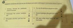 2
Aşağıdaki cümlelerde altı çizili ek isim-fiil ekiyse yanındaki renkli şişeye F, olumsuzluk ekiyse O yazınız.
1. Korkma, sönmez bu şafaklarda
yüzen al sancak;
2. Kazanmayı her zaman yürekten
iste.
3. Bahçedeki odunları çok kısa kes-
me.
4. Her şey de gönlünce olmasın ne çıkar.
5. İnsanın haklılığını dile getirmesi gere-
kir.
6. Çok şeye sahip olma isteği, her şeyi
mahveder.
2