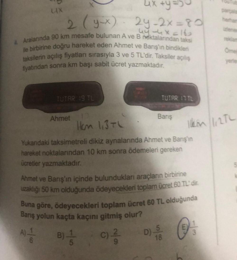 4x Y 50 2 Y X 2y 2x 80 44 4x 16 Aralari Lise Matematik