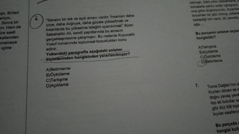ştı. Birileri
eriyor,
Sonra bir
m. Hem de
Ore saati
kafamdan
memeye
içime
4.
"Sanatın bir tek ve açık amacı vardır: İnsanları daha
iyiye, daha doğruya, daha güzele yükseltmek ve
Insanlarda bu yükselme isteğini uyandırmak" diyen
Sabahattin All, kendi yapıtl