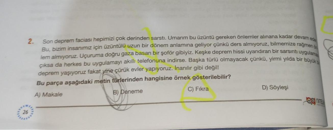 2.
26
Son deprem faciası hepimizi çok derinden sarstı. Umarım bu üzüntü gereken önlemler alınana kadar devam ede
Bu, bizim insanımız için üzüntülü uzun bir dönem anlamına geliyor çünkü ders almıyoruz, bilmemize rağmen
lem almıyoruz. Uçuruma doğru gaza basa