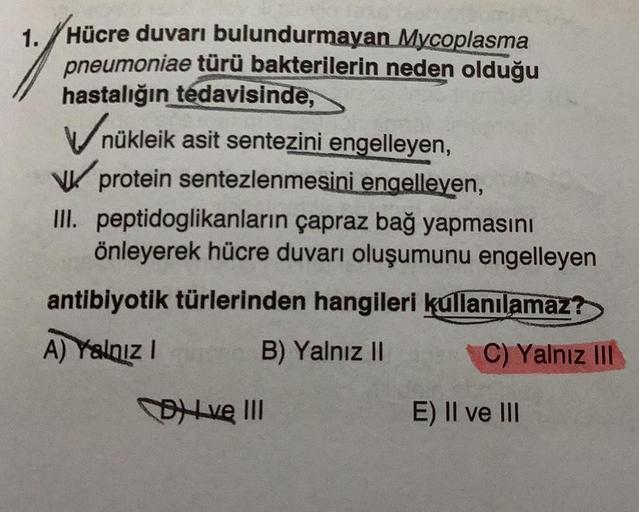 Mycoplasma 1.Hücre duvarı bulundurmayan pneumoniae Biyoloji Mycoplasma 1.Hücre duvarı bulundurmayan pneumoniae Biyoloji