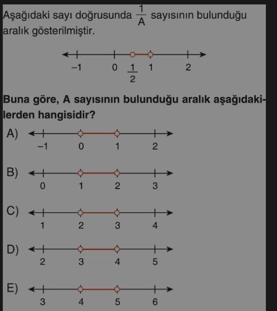 Aşağıdaki sayı doğrusunda
aralık gösterilmiştir.
A) +
-1
B) ++
0
C)
Buna göre, A sayısının bulunduğu aralık aşağıdaki-
lerden hangisidir?
T
E)
0
H
3
$
1
D) + $
2
3
$
2
4
0 1 1
2
1
NO
2
43
3
4
1
A
65
sayısının bulunduğu
5
2
3
4
5
2
6