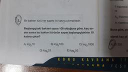 Bir bakteri türü her saatte iki katına çıkmaktadır.
Başlangıçtaki bakteri sayısı 100 olduğuna göre, kaç sa-
ate sonra bu bakteri türünün sayısı başlangıçtakinin 10
katına çıkar?
A) log₂10
B) log₂100
D) log225
E) log₂50
KONU
C) log₂1000
Tommalande,
T: Kalıntının
re
A: Kalıntın
A: Kalıntının
Buna göre, ak
olarak kaç yıl
A)22 320
KAVRAMA
YAMA TEST
TE