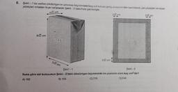 8.
Şekil -1'de verilen dikdörtgenler prizması biçimindeki boş süt kutusu geniş yüzeylerinden bastanlarak, yan yüzeyleri ve taban
yüzeyleri ortadan ikiye katlanarak Şekil - 2'deki hale getirilmiştir.
442 cm
812 cm
SÜT
5√2 cm
242 cm
242 cm
SUT
Şekil - 1
Şekil - 2
Buna göre süt kutusunun Şekil - 2'deki dikdörtgen biçimindeki ön yüzünün alanı kaç cm²¹ dir?
A) 162
8) 186
C) 216
D) 240