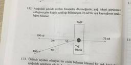 1.12. Aşağıdaki şekilde verilen fotometre düzeneğinde, yağ lekesi görünmez
olduğuna göre kağıda uzaklığı bilinmeyen 75 cd'lik ışık kaynağının uzak-
lığını bulunuz.
200 cd
400 cd
2m
4m
53
Kağıt
Yağ
lekesi
75 cd
1.13. Önünde saydam olmayan bir cisim bulunan küresel bir ışık kumač
aşağıdaki şekildeki gibi KI
1.1
1.1