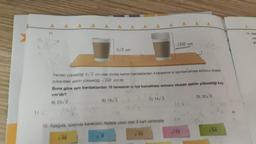 >
11.
A A
5√2 cm
48
Yerden yüksekliği 5√2 cm olan özdeş karton bardaklardan 4 tanesinin iç içe konulması sonucu oluşan
yukarıdaki şeklin yüksekliği √242 cm'dir.
B) 19.2
Buna göre aynı bardaklardan 10 tanesinin iç içe konulması sonucu oluşan şeklin yüksekliği kaç
cm'dir?
14
A) 23√2
12. Aşağıda, üzerinde kareköklü ifadeler yazılı olan 9 kart verilmiştir.
8
C) 14/2
45
A
√242 cm
A
√72
D) 32√3
√54
A
14. Asa
ya
go