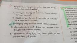 7
Aşağıdakilerin hangisinde verilen kavramın örneği,
karşısındaki cümlede yoktur?
A) Tamlayanı düşmüş ad tamlaması: Sözleri hepimizi
derinden sarsmıştı.
B) Küçültmeli ad: Borcunu ödeyemediği için bu kulübe-
decikte yaşamak zorundaydı.
C) Adlaşmış ortaç: Birinciye verilen ödül herkesi şaşırttı.
D) Derecelendirme zarfı: Daha çok çalışarak büyük
buluşlara imza atmak istiyordu.
E) Belirtme eki almış ilgeç öbeği: Senin gibisini bu işte
görmek beni çok şaşırttı.
10 (1) Insanlara yardım
anlamak gerekir. C
onları yargılamad
(IV) Sorunları da
ni ortaya koym
çözüm yolların
Bu parçadal
aşağıdaki y
A) 1.si yük
B) II.de b
C) III.sü
D) IV.S
led