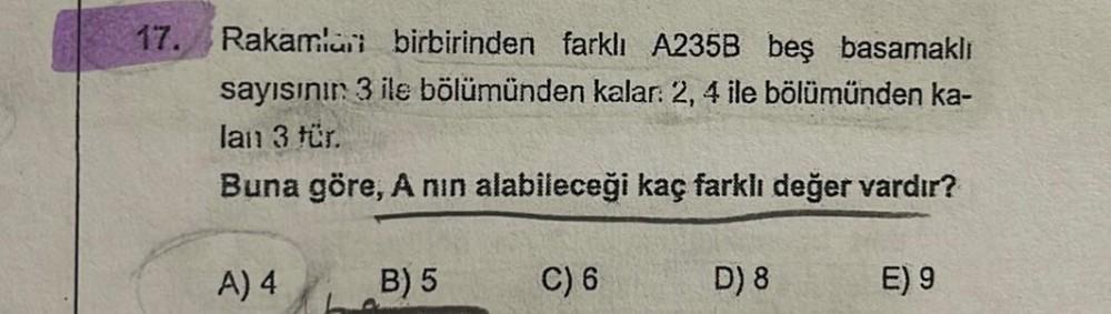 17 Rakamlar Birbirinden Farkl A235B Be Bas Lise Matematik