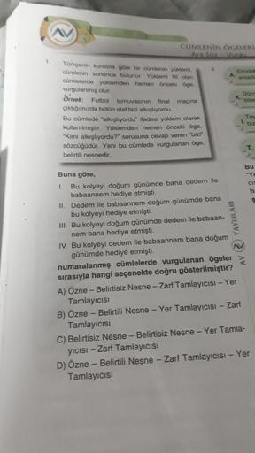 1
CUMLENIN OGELERİ
Ara Soy
Vurgu
Türkçenin kuralına göre bir cümlenin yüklemi.
cümlenin sonunda bulunur Yüklemi fil olan
cümlelerde yüklemden hemen önceki oge,
vurgulanmış olur
Örnek: Futbol turnuvasının final
çıktığımızda bütün stat bizi alkışlıyordu.
Bu 