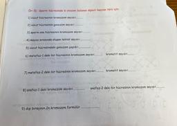 Ör-3) Sperm hücresinde 6 otozom bulunan diploit hayvan türü için:
1) vücut hücresinin kromozom sayısı=...........
2) vücut hücresinin gonozom sayısı =.............
3) sperm ana hücresinin kromozom sayısı =............
4) mayoz sırasında oluşan tetrat sayısı.
Chilidolo nave-pool obazeno alignon
5) vücut hücresindeki gonozom çeşidi=.....
6) metafaz-1 deki bir hücresinin kromozom sayısı....
Inimilizib titosün
7) metafaz-2 deki bir hücresinin kromozom sayısı:............kromatit sayısıI=..........
8) anafaz-1 deki kromozom sayısı =.............
id novomnul
kromatit sayısı=..........
9) dişi bireyinin 2n kromozom formülü=
anafaz-2 deki bir hücresinin kromozom sayısı=............
F6