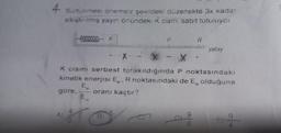 4 Sürtünmesi önemsiz şekildeki düzenekte 3x kadar
sıkıştırılmış yayın önündeki K cismi sabit tutuluyor
€000000
XX.
K cismi serbest brakıldığında P noktasındaki
kinetik enerjisi E., R noktasındaki de E, olduğuna
gore,
oranı kaçtır?
E
E,
yalay
B)