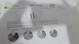 20
11
2
Örnek Sorular
218 360
8 Bir firmanın 2018 yılında sattiği bisikletlerin sayısının dört renge göre daglimini gösteren grafik aşağıda verilmiştir.
Grafik: 2018 Ynda Sablankan Sayısı
Satış Sayıs (9)
A) Grafik: 2019 Yılında
Satilan Bisikletlerin
Sayısı
Mavi
243
0 Beyaz Syah Kırmız Mavi
218
Bu firma 2019 yılında siyah ve mavi bisikletlerden 2018 yılında sattığı kadar sayıda üretmiş ancak bunlardan 12 000 siyan
ve 6000 mavi bisikleti satamamıştır. Bunların yanında 2018 yılındaki salış sayısından 12 000 fazla sayıda beyaz ve 4000
fazla sayıda kırmızı bisiklet üreterek beyaz ve kırmızı bisikletlerin tamamını satmıştır.
Beyaz
60%
66
120
Kirmizi
60
Siyah
VERI ANALIZI
Buna göre bu firmanın 2019 yılında sattığı bisikletlerin sayısının dört renge göre dağılımını gösteren daire grafiği
aşağıdakilerden hangisidir?
B) Grafik: 2019 Yilinda
Satilan Bisikletion
Sayısı
Beyaz
40
Mavi
100
436
Siyah
120°
Kırmızı
Renk
C) Grafik: 2019 Ylinda
Satan Bisikletlerin
Beyaz
457
8.Sulff
FOGA
135
Siyah
Kirmizi
D) Grafik: 2019 Yılında
Satilan Bisikletlenn
Sayısı
Beyaz
60
75-0
Siyah
75
gılımını gösteren daire
Kirmizi
Toplam