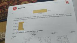 5.
A
MATEMATİK
1. sıra →
2. sıra →
90 cm
Yukarıdaki şekilde kenar uzunlukları verilen fayans, uzunluğu 6 metreden kısa olan bir odanın duvarına aşa-
ğıdaki gibi fayanslar arasında ve fayanslarla duvar arasında hiç boşluk kalmayacak şekilde 3 sıra döşenmiştir.
3. sıra →
Buna göre, bu iş için en fazla kaç fayans gereklidir?
A) 52
B) 44
180 120
180 19
20 cm
osig
225
90
20 202
wwwwww
C) 39
V
Le p
bilimertik
720 120
136
8
D) 27
