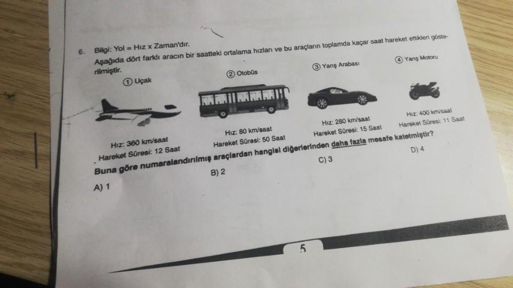 6. Bilgi: Yol = Hız x Zaman'dır. Aşağıda - Ortaokul Matematik