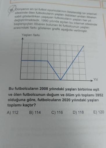 18. Dünyanın en iyi futbol oyuncularının listelendiği bir internet
sitesinde ölen futbolcuların yaşları öldükleri andan itibaren
sabit gösterilirken yaşayan futbolcuların yaşları her yıl
değiştirilmektedir. 1990 yılında açılan bu internet sitesinde
başlang