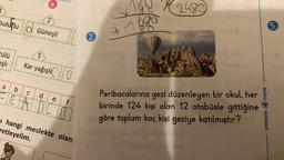 1
bulutlu
tülü
aşlı
a
b
le
e
2
Güneşli
5
Kar yağışlı
C de
f
DC B
hangi meslekte olan
retleyelim.
2.
1484 2480
Peribacalarına gezi düzenleyen bir okul, her
birinde 124 kişi olan 12 otobüsle gittiğine
göre toplam kaç kişi geziye katılmıştır?
MUTLU
YAYINCILIK
5