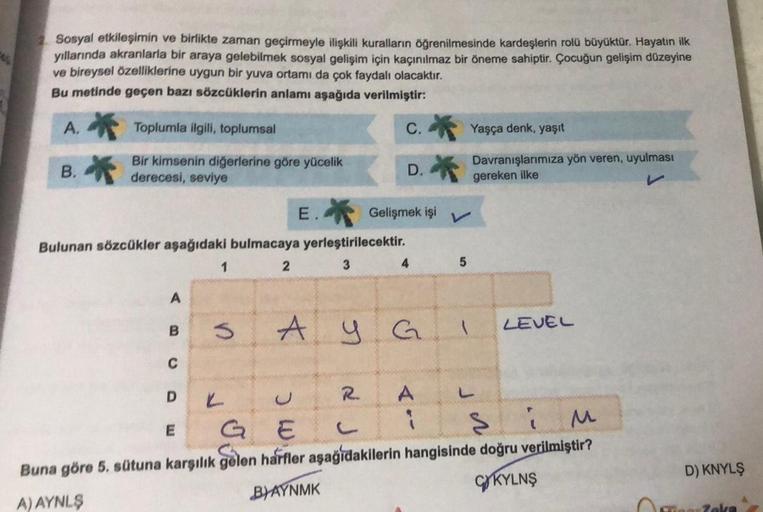 2. Sosyal etkileşimin ve birlikte zaman geçirmeyle ilişkili kuralların öğrenilmesinde kardeşlerin rolü büyüktür. Hayatın ilk
yıllarında akranlarla bir araya gelebilmek sosyal gelişim için kaçınılmaz bir öneme sahiptir. Çocuğun gelişim düzeyine
ve bireysel 