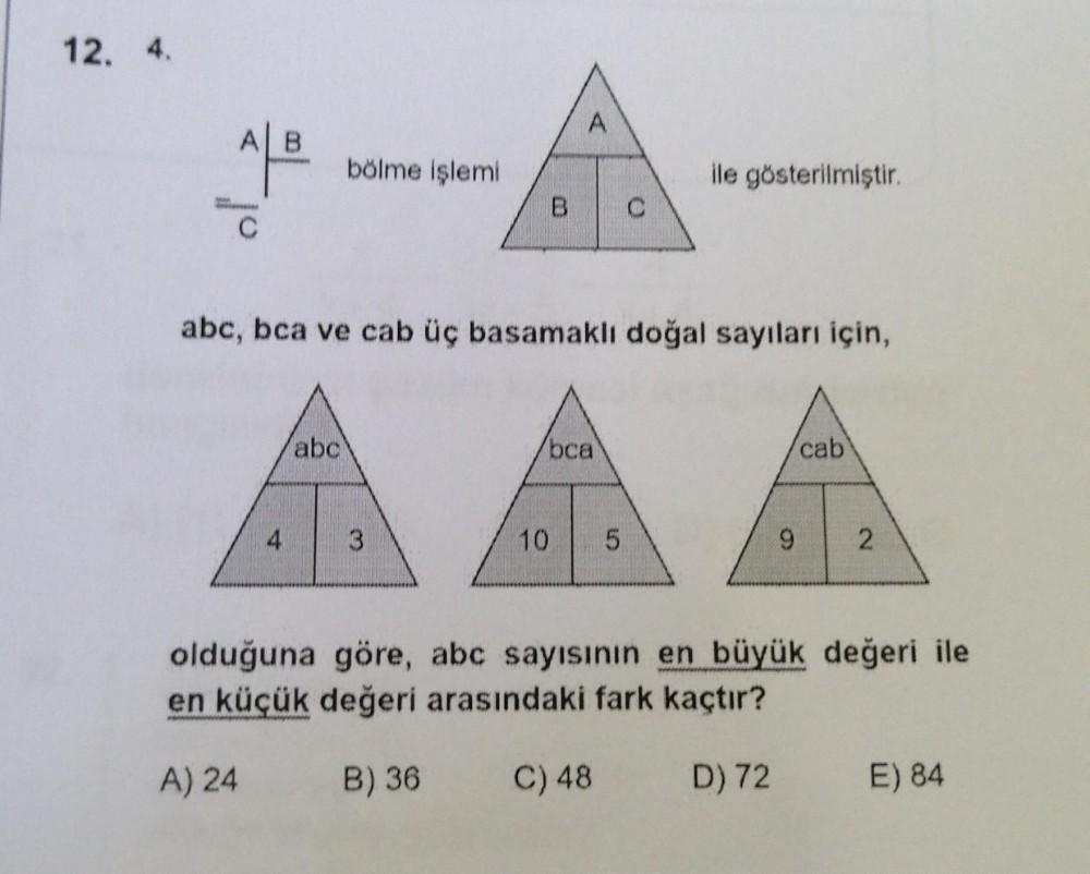 12. 4. AB C bölme işlemi abc 4 3 A abc, bca ve cab üç basamaklı doğal ...