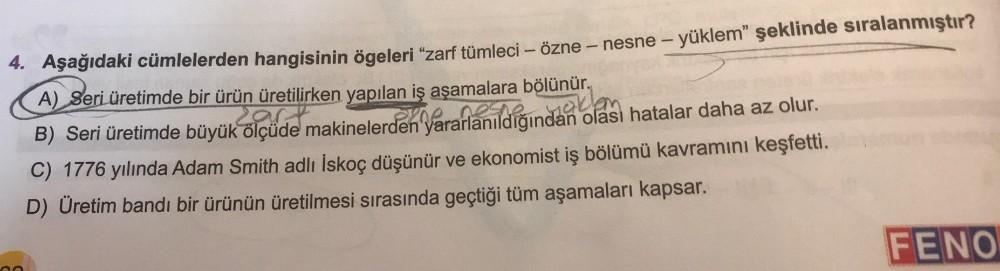 4 A a daki C mlelerden Hangisinin geleri Ortaokul T rk e