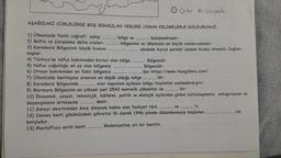 AŞAĞIDAKİ CÜMLELERDE BOŞ BIRAKILAN YERLERİ UYGUN KELİMELERLE DOLDURUNUZ.
1) Ülkemizde farklı coğrafi sahip
2) Bafra ve Çarşamba delta ovaları
bölge ve
bulunmaktadır.
bölgesinin ve ülkemizin en büyük ovalarındandır.
3) Karadeniz Bölgesinin büyük kısmını
kaplar.
4) Türkiye'de nüfus bakımından birinci olan bölge
5) Nüfus yoğunluğu en az olan bölgemiz
6) Orman bakımından en fakir bölgemiz
Orta Kızılırmak
yönünde kıyıya paralel uzanan Kuzey Anadolu Dağları
Bölgesidir.
Bölgesidir.
'dur.https://www.HangiSoru.com/
7) Ülkemizde kentleşme oranının en düşük olduğu bölge....'dir.
8) Karadeniz Bölgesinde
9) Marmara Bölgesinin en yüksek yeri 2543 metrelik yükseltisi ile.dir.
sınır kapısının açılması bölge ticaretini canlandırmıştır.
10) Ekonomik, sosyal, teknolojik, kültürel, politik ve ekolojik açılardan global bütünleşmenin, entegrasyon ve
dayanışmanın artmasına
............ denir.
11) Sanayi devriminden önce dünyada hakim olan faaliyet türü
.......... ve'ti.
12) Cannes kenti günümüzdeki şöhretini ilk olarak 1946 yılında düzenlenmeye başlanan
borçludur.
13) MachuPiccu antik kenti
Medeniyetine ait bir kenttir.
'ne