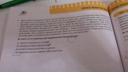 YENİ NESİL PARAGRAF SORU BA
Bugün Braille için heyecanlı bir gündü. Duymak istediği bir ses vardı ve bunun için dışarıdaki sesleri dinlemeye be
ladı. Kuşlar civil civil ötüyordu. Tak tak tak tak diye bir ses duydu. Sesin geldiği yöne doğru başını çevirdi. Bu
ağaçkakan olmalı diye düşündü. Geçen gün annesi bir ağaçkakanın evlerinin önündeki çınar ağacına yuva y
maya çalıştığını söylemişti. Acaba ağaçkakan nasıl bir şeydi? Bu sesi duymak ve ağaçkakani hayal etmek qa
güzeldi. Ancak Braille'in beklediği ses bu değildi. Rüzgârda savrulan yaprakların hışırtısı, uzaktaki bir derenin suy
nun şırıltısı, bahçede koşuşturan çocukların şen kahkahaları... Doğayı dinlemek çok güzel bir duygu diye düşün
yordu içinden. Tam o sırada bir kişneme sesi duydu. Birden içini bir heyecan kapladı. Kentten evlerinin önüne uz
nan yoldan gelen at arabasının sesini duyabiliyordu. İşte bu onun sesi dedi içinden.
Bu metnin dil ve anlatımıyla ilgili aşağıdakilerden hangisi yanlıştır?
3.
A) Yansıma sözcüklere yer verilmiştir.
B) Öyküleyici anlatıma başvurulmuştur.
C) Gözlemci bakış açısıyla kaleme alınmıştır.
D) Düşüncenin yönünü değiştiren ifade kullanılmıştır.
YENİ NESİL PARAGRA
TEST-S
Klasik hâlin
miş ve o d
etkeni so
sıkıntıları
likle için
edebiln
Bu me
A) S
C) E
2.