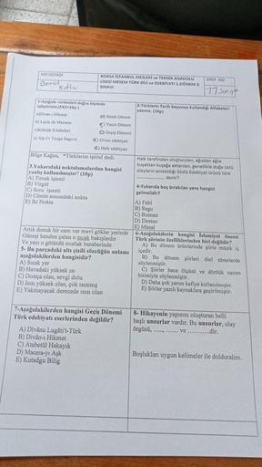 ADI-SOYADI
Berol
BORSA ISTANBUL MESLEKİ ve TEKNİK ANADOLU
LİSESİ MESEM TÜRK DİLİ ve EDEBİYATI 1.DÖNEM 2.
SINAVI
"Kuthu
1-Ayagıda verilenleri doğru biçimde
eşleştiriniz.(5X2-10p.
a)Divani Hikmet
b) Leyla ile Mecnun
c)Koktak Kitabeleri
s) Alp Er Tunga Sagusu