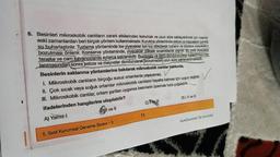 6. Besinleri mikroskobik canlıların zararlı etkilerinden korumak ve uzun süre saklayabilmek için insanlar
eski zamanlardan beri birçok yöntem kullanmaktadır. Kurutma yönteminde sebze ve meyvelerin içerdiği
su buharlaştırılır. Tuzlama yönteminde ise yiyecekler bol tuz dökülerek tuzlanır ve böylece yiyeceklerin
bozulması önlenir. Konserve yönteminde, yiyecekler yüksek sıcaklıklarda pişirilir. Bu yolla yiyecekler
teneke ve cam kavanozlarda aylarca saklanabilir. Buzdolabı ve derin dondurucuların kullanılmaya baş
lanmasından sonra sebze ve meyveler dondurularak bozulmadan uzun süre saklanabilmektedir.
Besinlerin saklanma yöntemlerine bakılarak mikroskobik canlılar hakkında,
1. Mikroskobik canlıların birçoğu susuz ortamlarda yaşayamaz.
II. Çok sıcak veya soğuk ortamlar mikroskobik canlıların hayatta kalması için uygun değildir.
III. Mikroskobik canlılar, ortam şartları uygunsa besinlerin üzerinde hızla çoğalabilir.
ifadelerinden hangilerine ulaşılabilir?
A) Yalnız I
BI ve Il
5. Sınıf Kurumsal Deneme Sınavi - 3
11
C) II ve III
D) I, II ve III
CamScanner ile tarandi