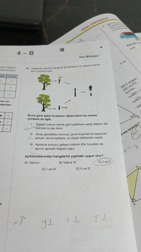 bazı bilgilerin
luşturmuştur.
poru Yanlış
.
ren bir
melerden
k
00
O
4-B
X
20. Aşağıdaki şekilde bitkilerde gerçekleşen bir eşeysiz üreme
şekli gösterilmiştir.
Aşı
GENEL DÖRTGENLER
Anaç
Fen Bilimleri
1-1
Buna göre şekli inceleyen öğrencilerin bu üreme
yönte