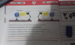 Fİ PLATINUM 1. DÖNEM
21 Haziran
Eksen eğikliği
1. Düzenek
Işık kaynağı
fr
FI YAYINLARI
8. SINIF
Işık kaynağı
2. Düzenek
Yukarıdaki 2 farklı düzenekte yer alan Dünya maketi ile masa lambası ile aydınlatılıyor.
Verilen düzeneklerle ilgili aşağıda verilen yorumlardan hangisi yanlıştır?
A) 1.düzenekte K noktasında yaz mevsimi, 2. düzenekte ise kış mevsimi yaşanmaktadır.
B) 1. düzenekte K noktasının birim yüzeyine düşen işık enerji miktarı daha fazladır.
C) 2. düzenekte L'nin gündüz süresi gece süresinden daha fazladır.
D) 2. düzenekte L'nin aydınlanma süresi K'ya göre daha azdır.
fo
Mevsimler ve İklim
Eksen eğikliği
21 Aralık
■. Aşağıda Dünya'nın Güneş etrafındaki dolanımı verilmiş. Dünya üzerinde K ve L şehirlerinin konumları belirtilmiştir.
FI PLATINUM 1. DÖNEM
9. Aşağıda açık Dünya haritası üzerine
Dünya'nın Güneş etrafındaki ko
1. Siyah ve
II. Sarı ve s
III. Hepsinin
öncüllerde
A) Yalniz II
hirlerin
Cenk
irler ye
üz sur
a hans
10. Farklı yarım kürelerde yaşay
telefon ekranlarında gösteril