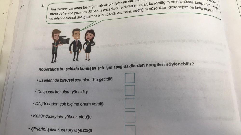 3.
}
Juysam
ve düşüncelerimi dile getirmek için sözcük aramam, seçtiğim sözcükleri dökeceğim bir kalıp ararım.
bunu defterime yazarım. Şiirlerimi yazarken de defterimi açar, kaydettiğim bu sözcükleri kullanırım. Duygu
Her zaman yanımda taşıdığım küçük bir